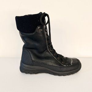 Rieker Black Faux Leather Lace Up & Side Zip Winter Boots